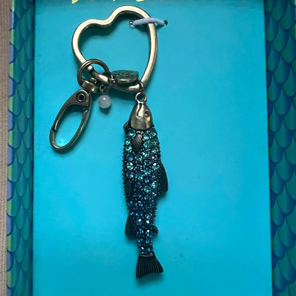 Betsey Johnson Glittering Blue Fish Keychain